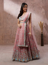 Coral Georgette Sequins with Heavy Zarkan Embroidery