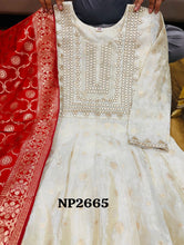 Niks collection - off white jacquard silk anarkali (plus size option)