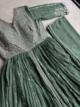 Sage green front slit anarkali