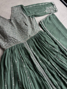 Sage green front slit anarkali