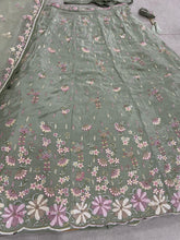 Pistachio green georgette embroidered flared Lehenga