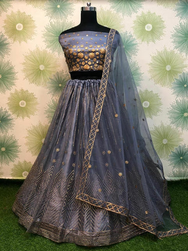 Grey and gold badala work Lehenga