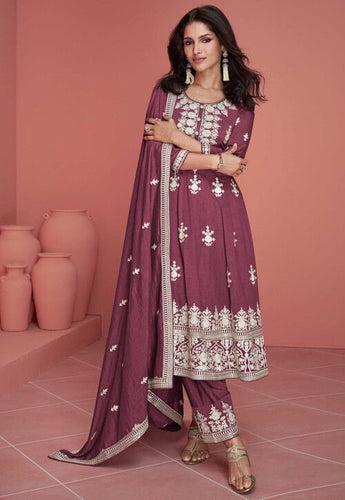 Embroidered Art Silk salwaar Suit in Rose