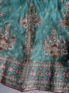 Mint Green Embroidered tissue fabric Lehenga