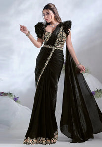 One minute designer saree - black silk saree