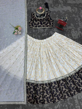 Black and off white jacquard Lehenga