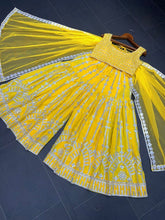 Yellow georgette palazzo style suit