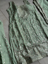 Pastel collection - mint green chine sequins mirror look embroidered sharara set