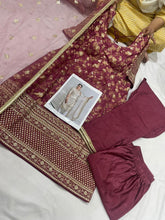 Magenta and gold brocade suit with 2 options for pants