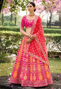 Serenity vol 4 - orange and pink jacquard silk Lehenga