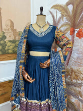 Pure rayon chaniya choli in blue with maroon