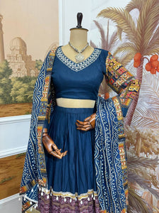 Pure rayon chaniya choli in blue with maroon