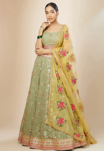 Karla collection - pista green floral Lehenga
