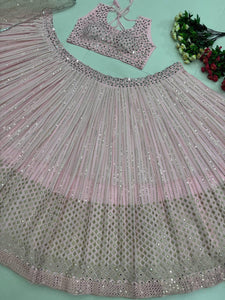 Baby pink mirror work and sequins Lehenga