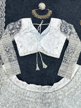 Stylish White butterfly net Lehenga