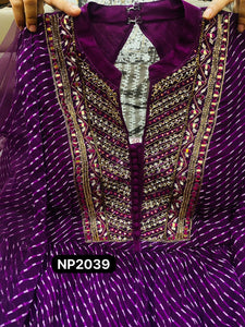 Niks collection - purple geogette crush bandhani anarkali with flair