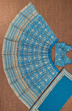 Azure and calming blue and gold Lehenga