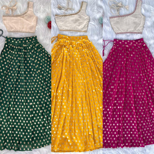 Kids green polka zari Indo western Lehenga (1 month - 6 years)