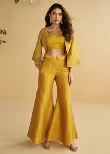 Golden yellow Indo western jacket style palazzo set