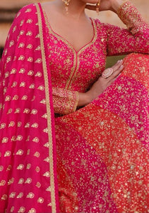 Janisha readymade pink and orange partywear anarkali