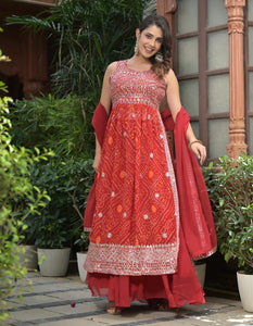 Bhandhani print georgette palazzo - nayra cut - in red (readymade)