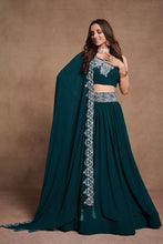 Blooming georgette plain skirt green Lehenga