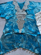 Blue crepe silk asymmetrical patiyala suit