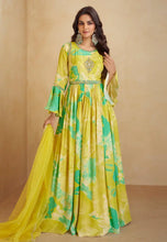 Scarlet - lime green chinon anarkali