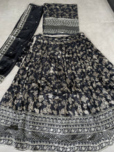 Black viscose jacquard Lehenga (skirt stitched)