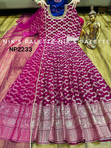 Niks collection - pink and gold banarasi silk anarkali