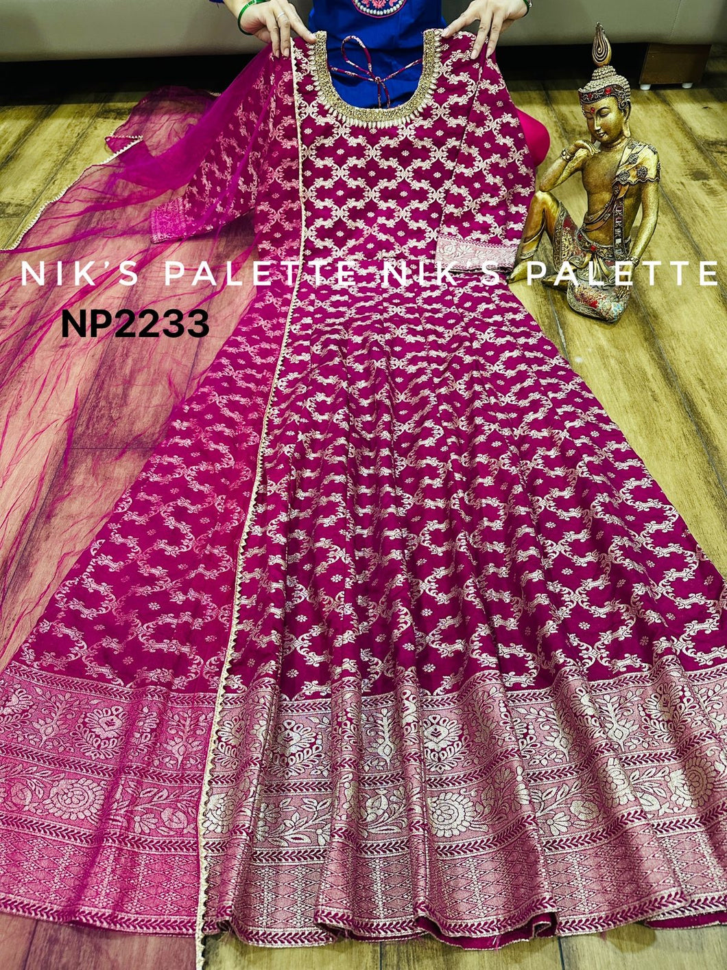 Niks collection - pink and gold banarasi silk anarkali
