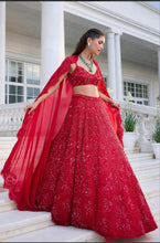 Red vichitra silk embellished Lehenga
