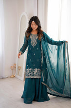 Crunchy silk teal palazzo set