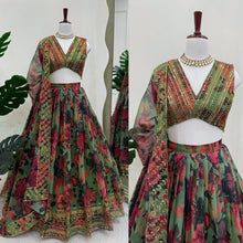 Floral shaded organza silk lehenga in green