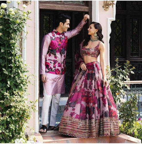 Purple floral shaded Lehenga