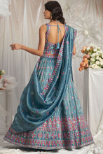 Steel blue mirror work Lehenga