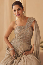 Beige gold chinon silk gown