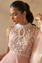 Nude pink halter neck pearl gown
