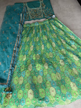Shades of green organza digital print lehenga