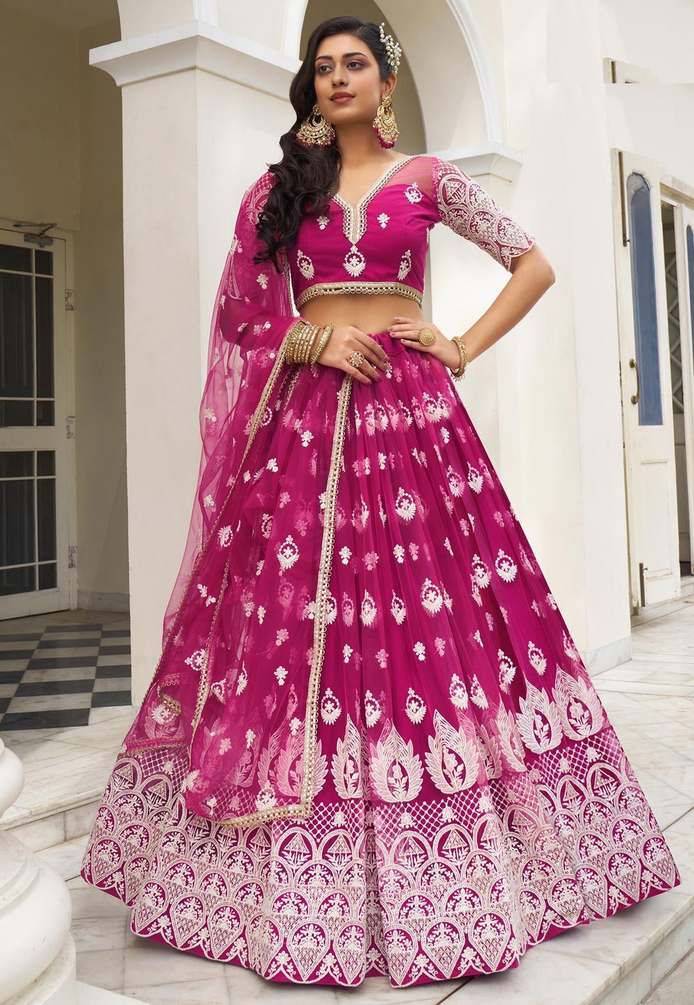 Kelaya collection - dark pink net Lehenga