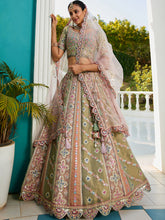Lavender and lime green silk Lehenga