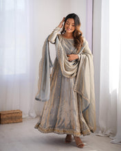 Steel grey anarkali in fendi silk