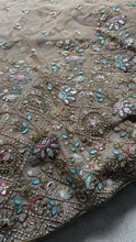 Beige and contrasting pink dupatta lehenga