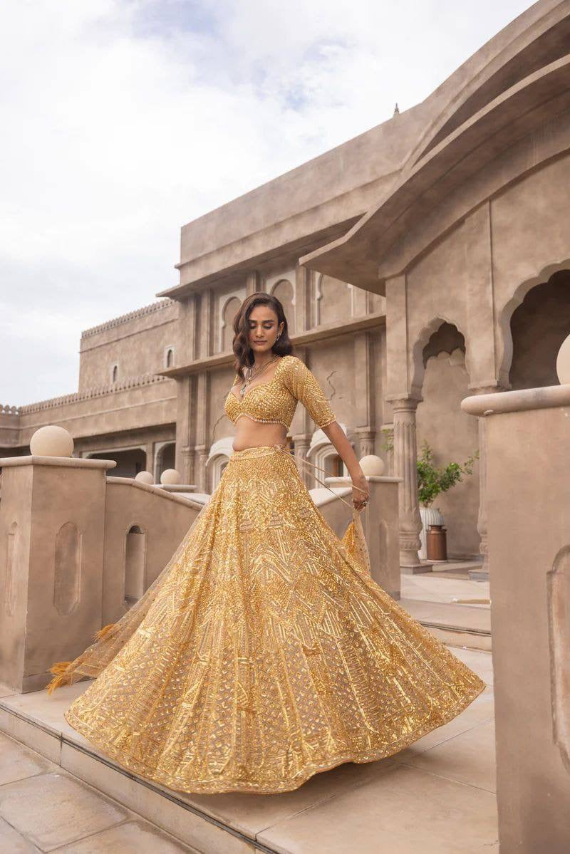 Golden hour - gold embellished net Lehenga