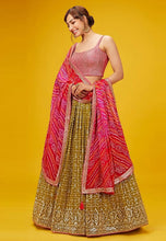 Karla collection - olive green and pink bandhani Lehenga