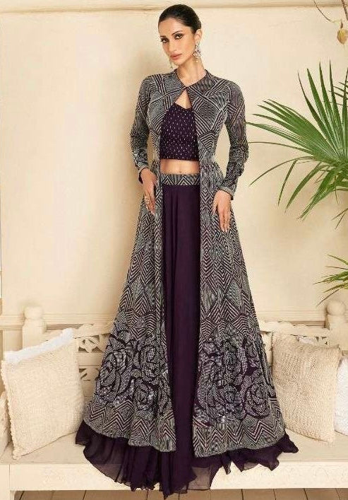 Janisha readymade - purple silk jacket style Lehenga