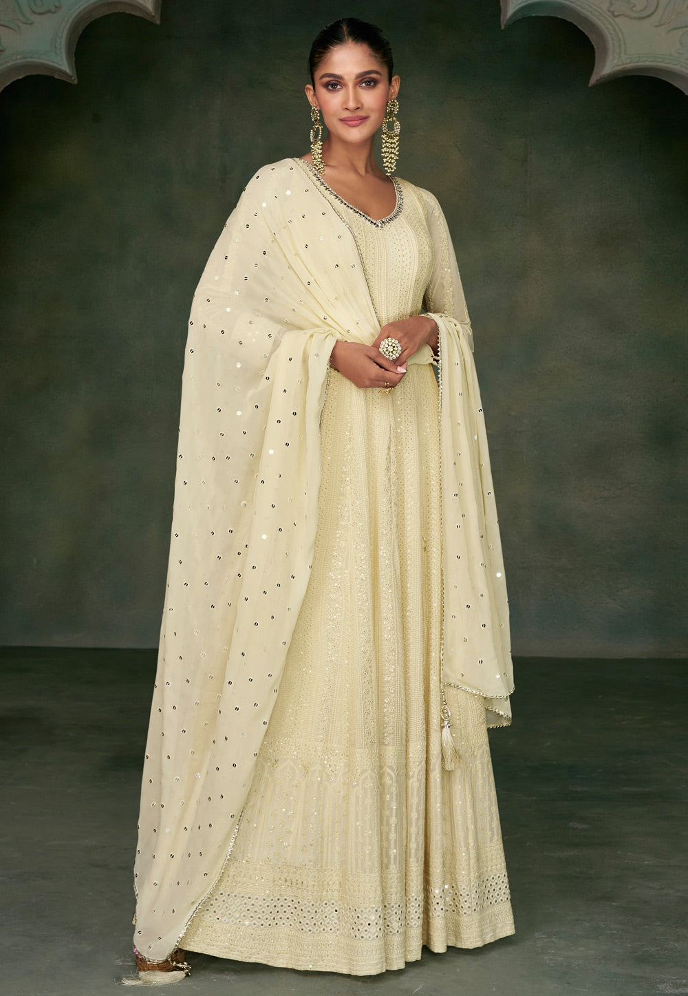Janisha readymade - off white georgette anarkali