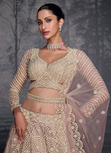 Blush pink net embroidered readymade lehenga with belt