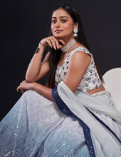 Blue, grey and white ombre sequinned Lehenga