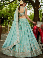 Sea green chiffon embroidered Lehenga